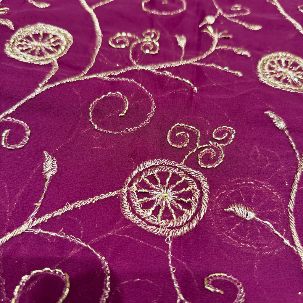 Premium Floral Vine Embroidered Fabric for Ethnic Wear