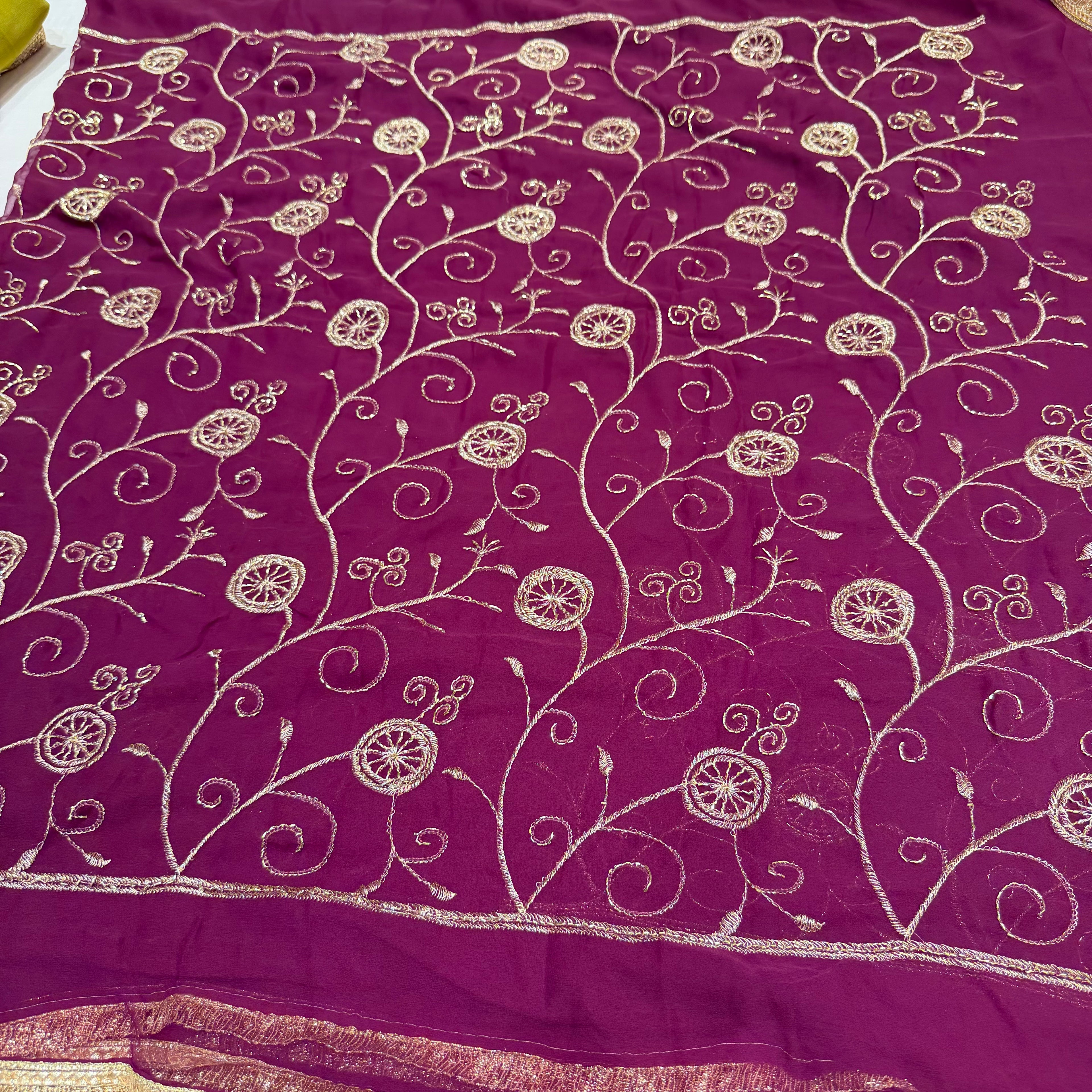 Premium Floral Vine Embroidered Fabric for Ethnic Wear