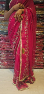 Rani colour Premium Hand Work Designer Saree | 30-30 Fabric Party Wear Saree