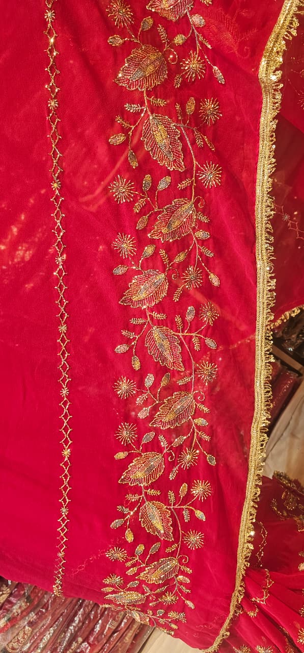 Rani colour Premium Hand Work Designer Saree | 30-30 Fabric Party Wear Saree