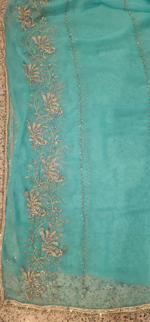 Sky Blue Premium Hand Work Designer Saree | 30-30 Fabric Party Wear Saree