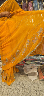 Yellow Premium Hand Work Designer Saree | 30-30 Fabric Party Wear Saree