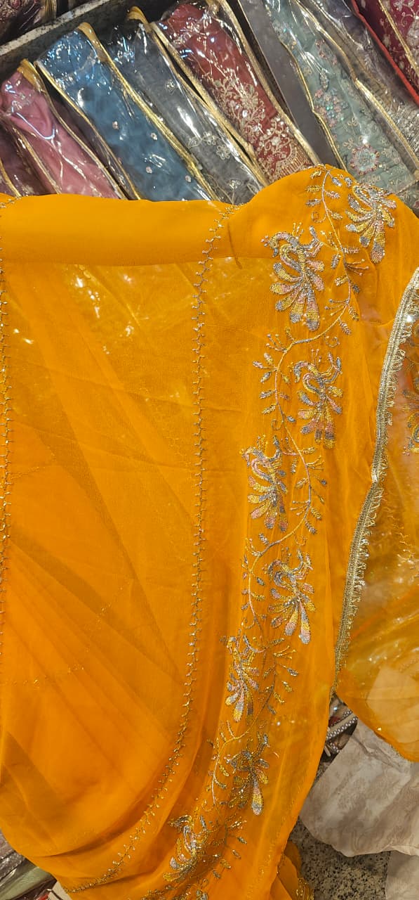 Yellow Premium Hand Work Designer Saree | 30-30 Fabric Party Wear Saree