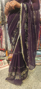 Wine colour Premium Hand Work Designer Saree | 30-30 Fabric Party Wear Saree
