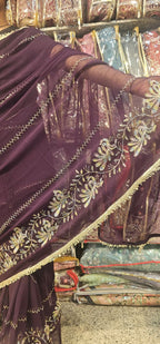 Wine colour Premium Hand Work Designer Saree | 30-30 Fabric Party Wear Saree