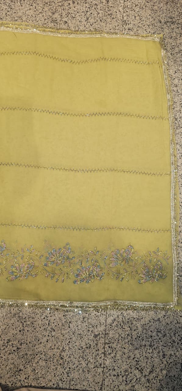 Pista Green Premium Hand Work Designer Saree | 30-30 Fabric Party Wear Saree