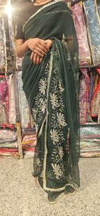 Green Premium Hand Work Designer Saree | 30-30 Fabric Party Wear Saree