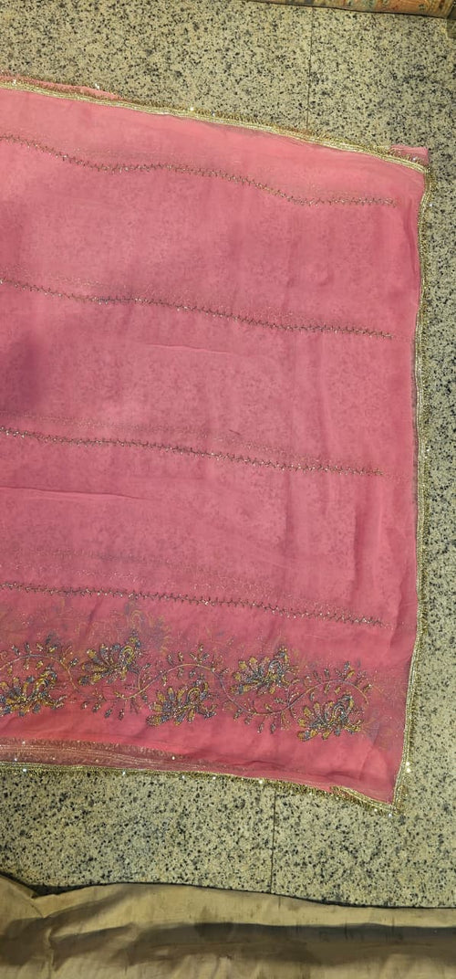 Baby Pink Premium Hand Work Designer Saree | 30-30 Fabric Party Wear Saree