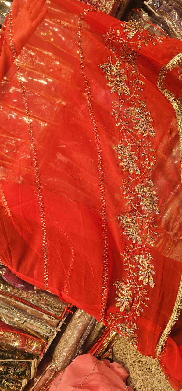 Red Premium Hand Work Designer Saree | 30-30 Fabric Party Wear Saree