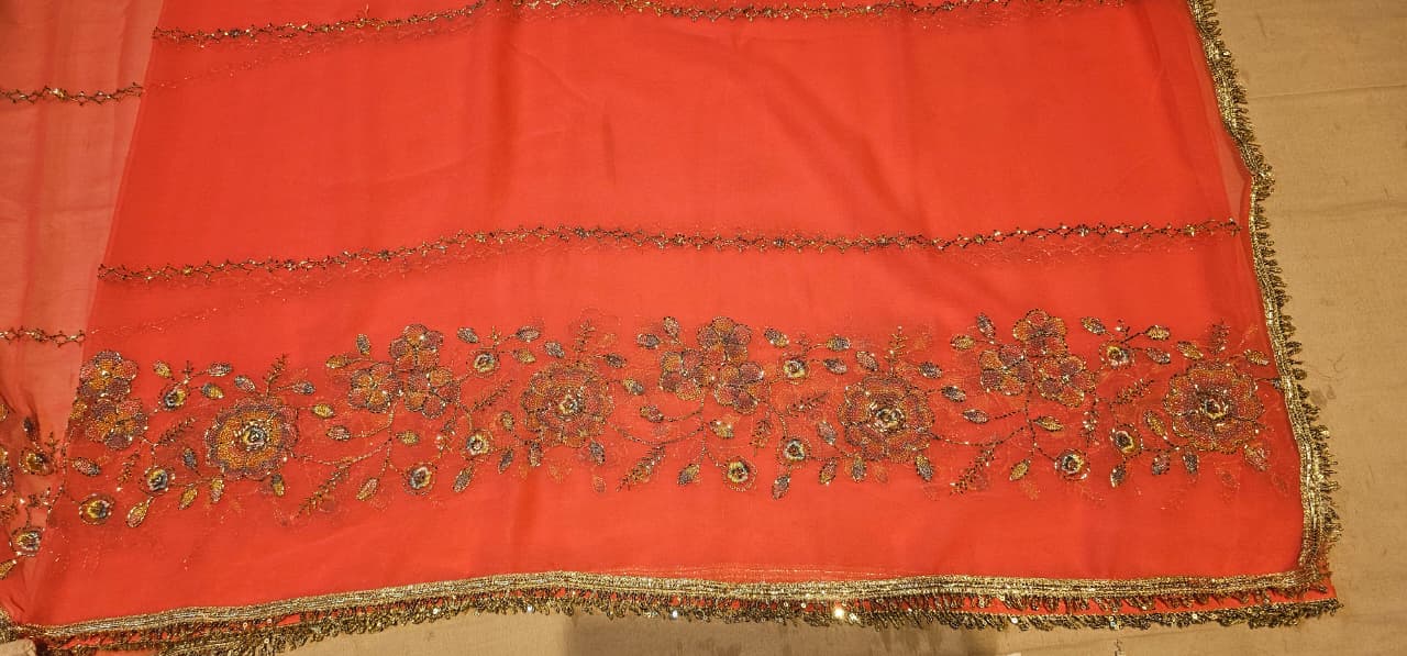 Pich colour Premium Hand Work Designer Saree | 30-30 Fabric Party Wear Saree