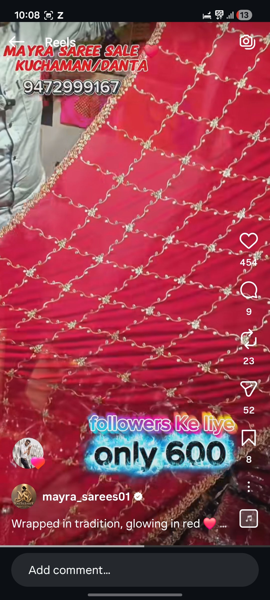 Red Chiffon Saree with Intricate Gold Jaal Embroidery & Scalloped Border