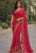 Rani colour Premium Hand Work Designer Saree | 30-30 Fabric Party Wear Saree