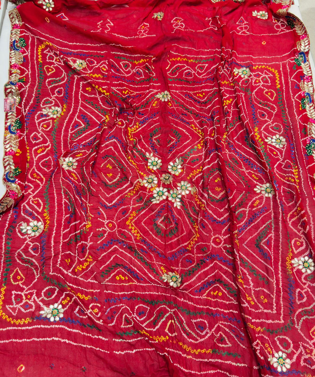 Red Ojriya Chunri with Floral Embroidery for Women