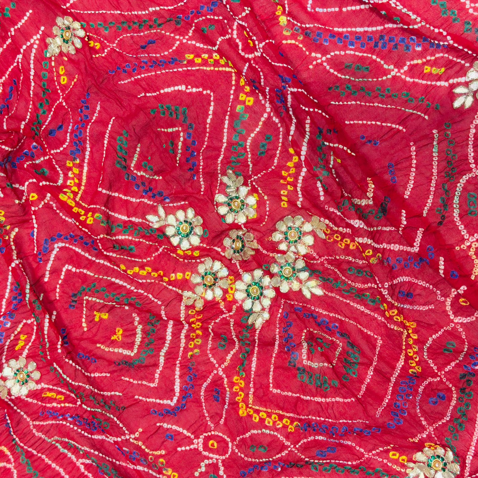 Red Ojriya Chunri with Floral Embroidery for Women