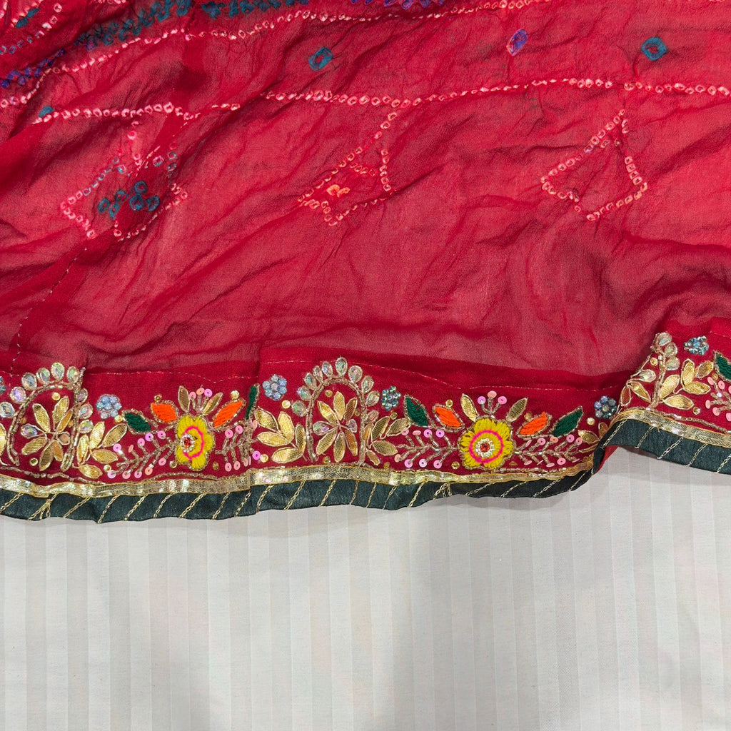 Red Ojriya Chunri with Floral Embroidery for Women