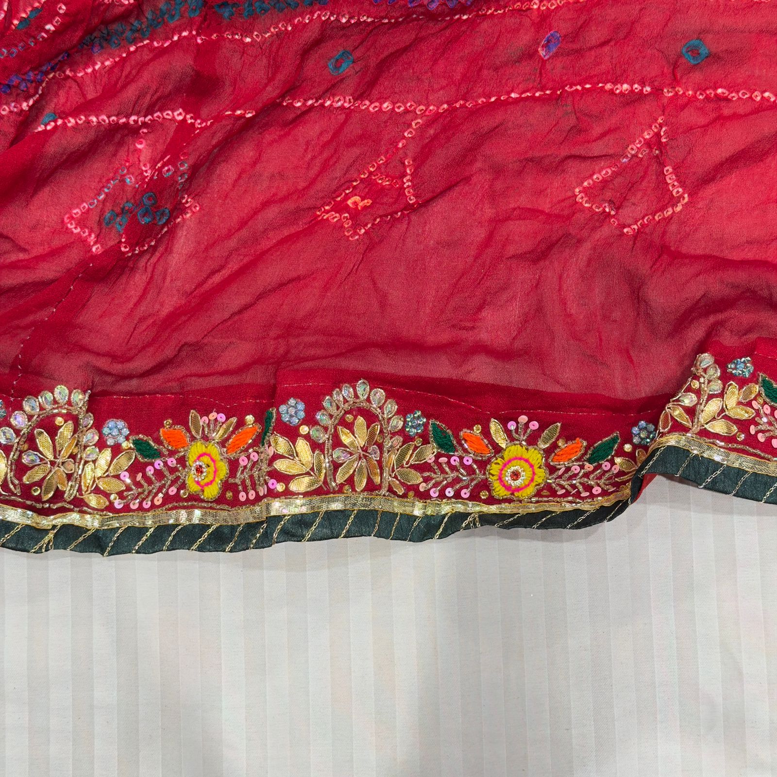 Red Ojriya Chunri with Floral Embroidery for Women