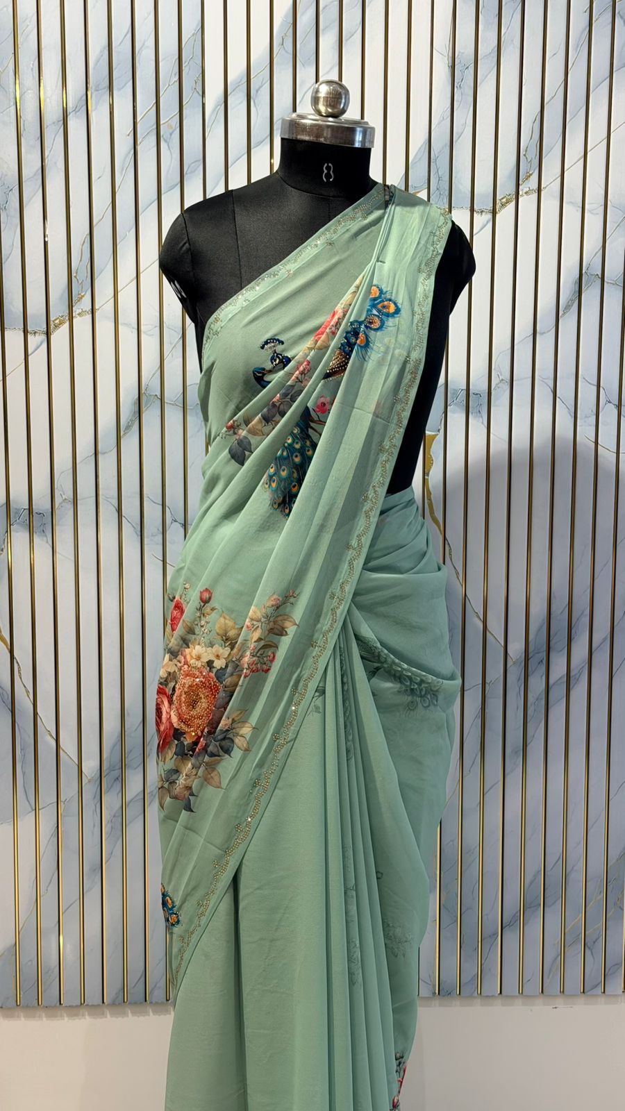 Elegant Peacock Print Summer Saree – Lightweight & Comfortable