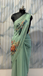 Elegant Peacock Print Summer Saree – Lightweight & Comfortable