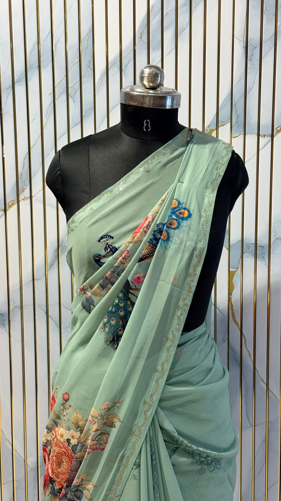 Elegant Peacock Print Summer Saree – Lightweight & Comfortable