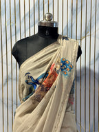 Elegant Peacock Print Summer Saree – Lightweight & Comfortable