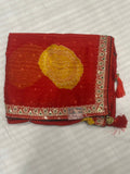 Designer Saree with Golden Leaf Motifs & Embroidered Border