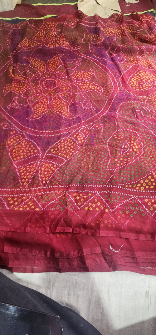 Elegant Mehroom (Maroon) Bandhani Printed Saree for Women | Stylish Lightweight Party Wear Saree
