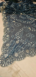 Chunri Bandhej Saree with Heavy Embroidered Border – Premium Georgette Designer Saree
