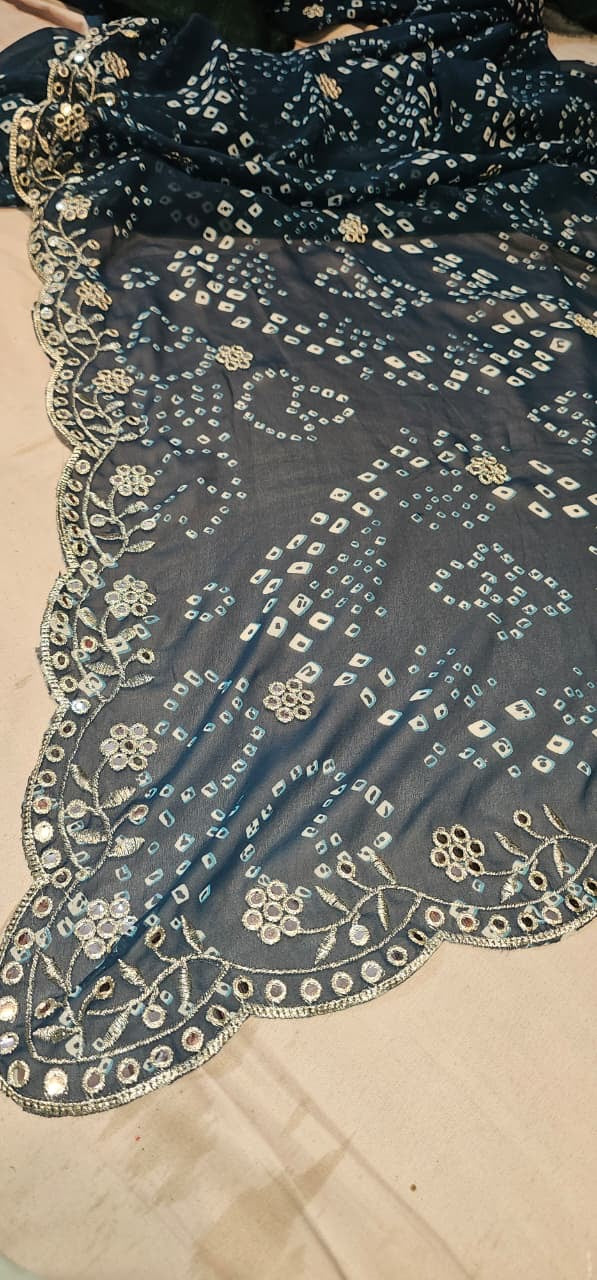 Chunri Bandhej Saree with Heavy Embroidered Border – Premium Georgette Designer Saree