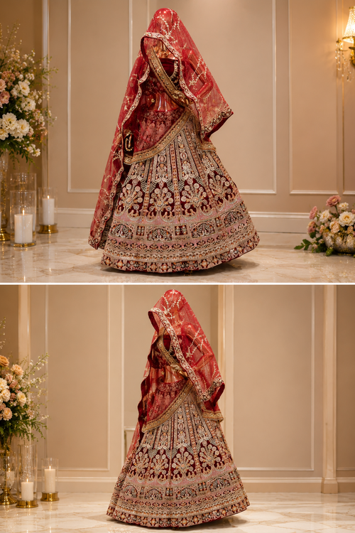 Designer Bridal Lehenga with Heavy Zardosi & Hand Embroidery